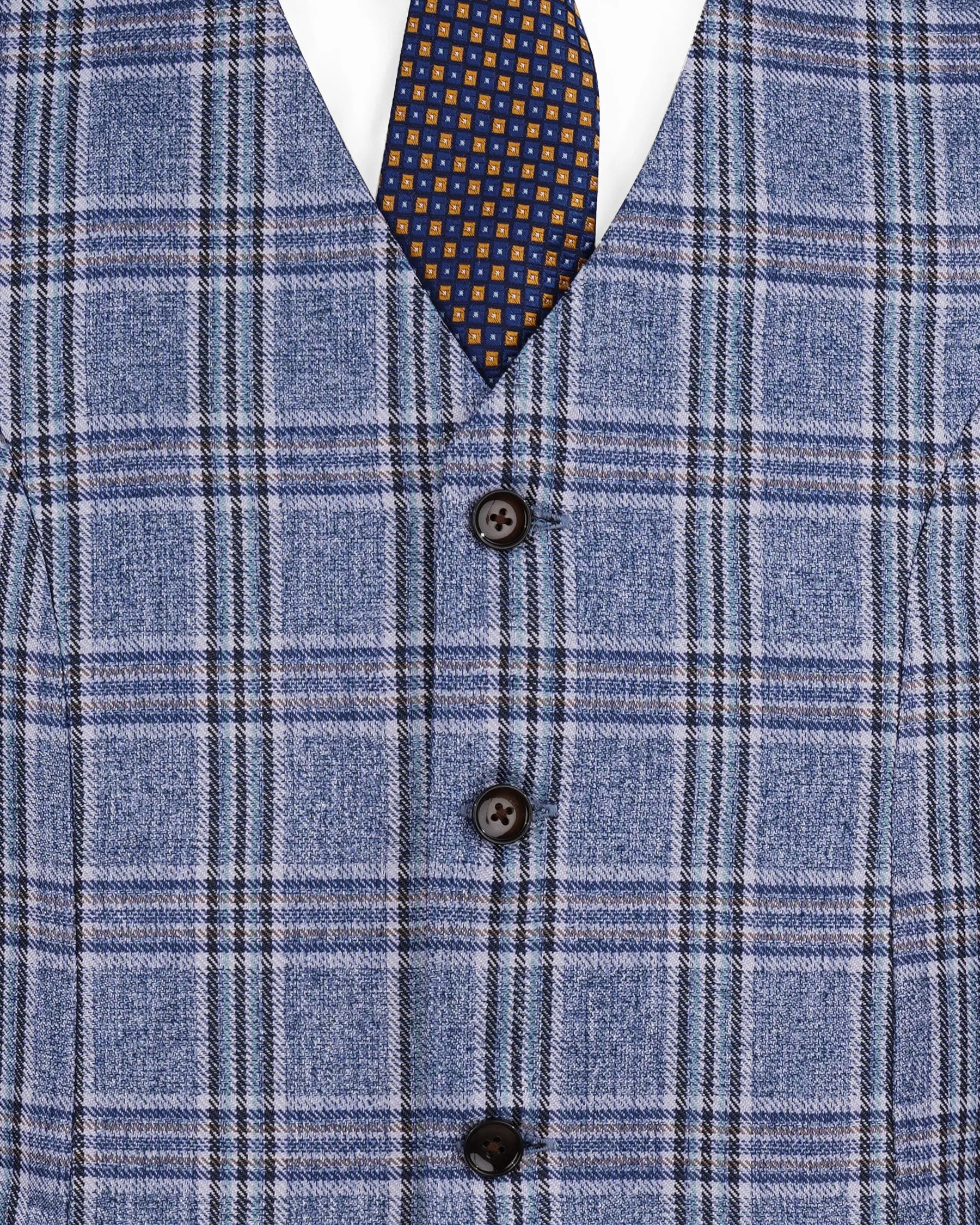 Bayoux Blue Plaid Waistcoat