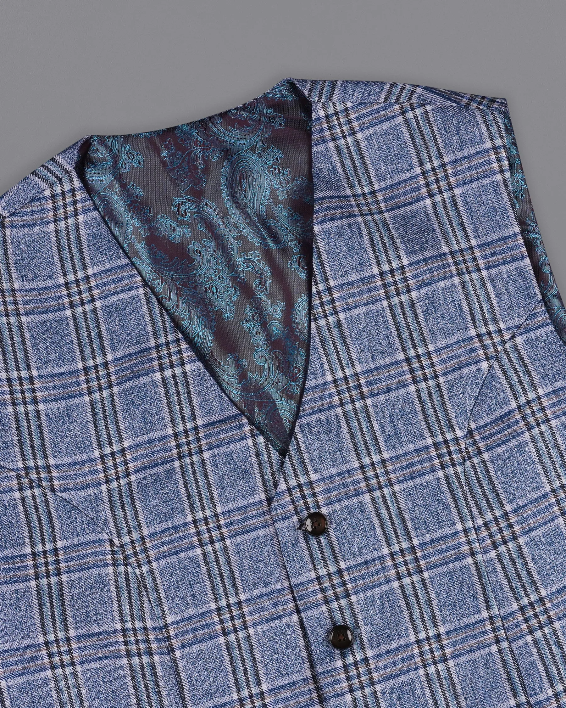 Bayoux Blue Plaid Waistcoat