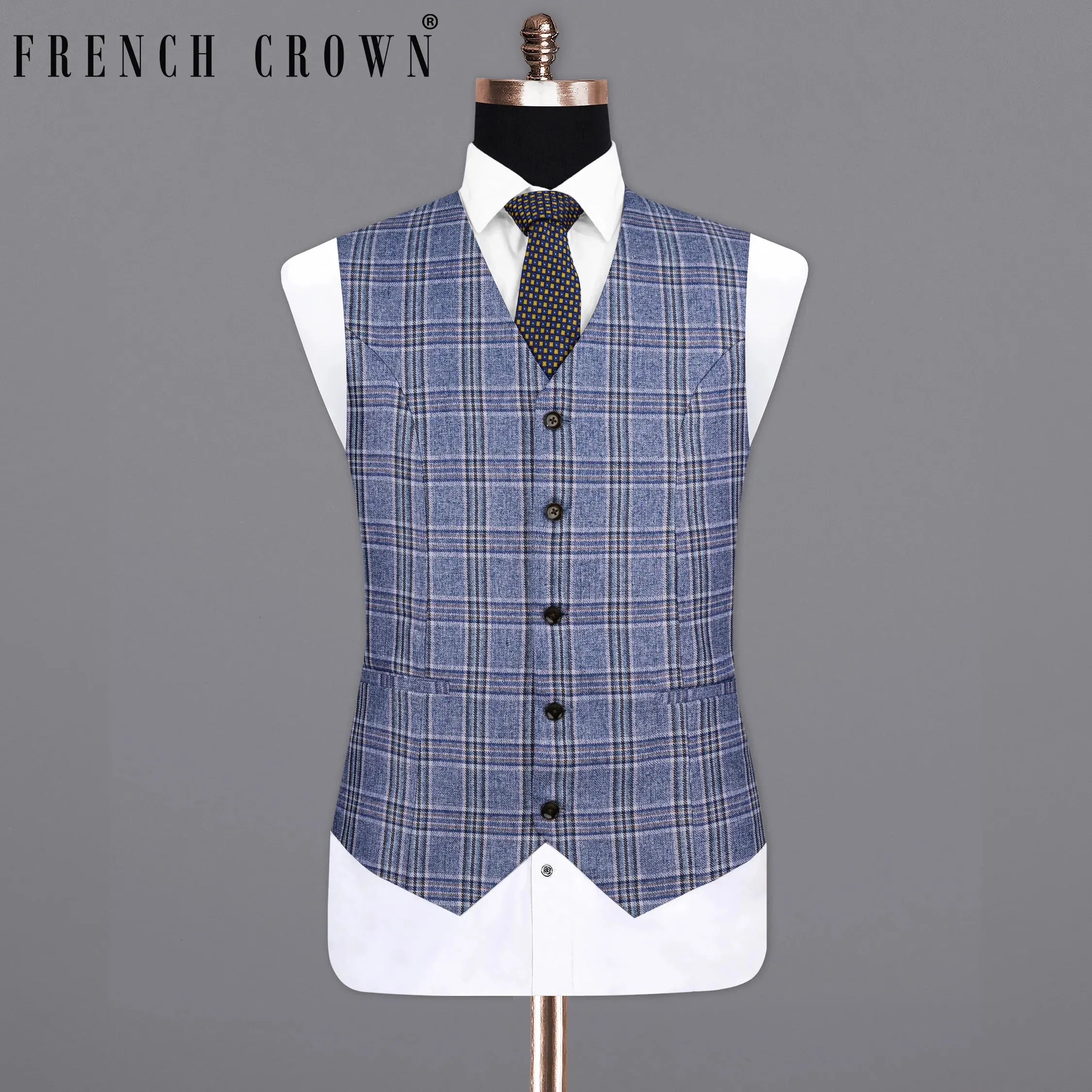 Bayoux Blue Plaid Waistcoat