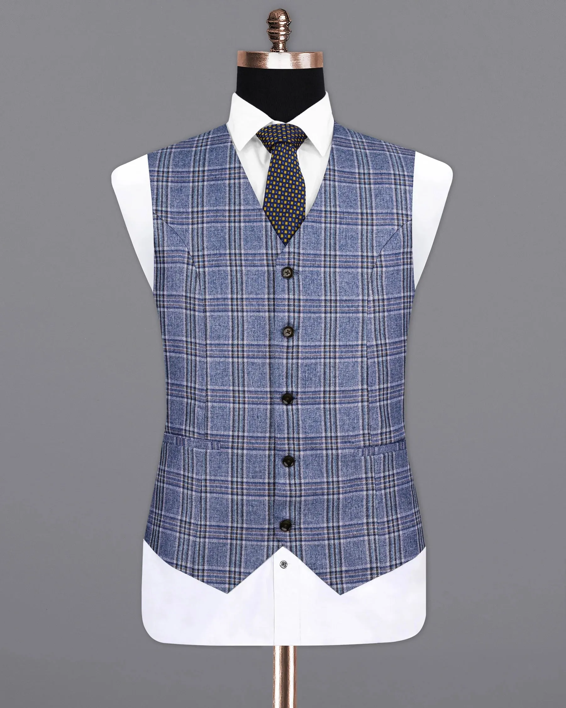 Bayoux Blue Plaid Waistcoat
