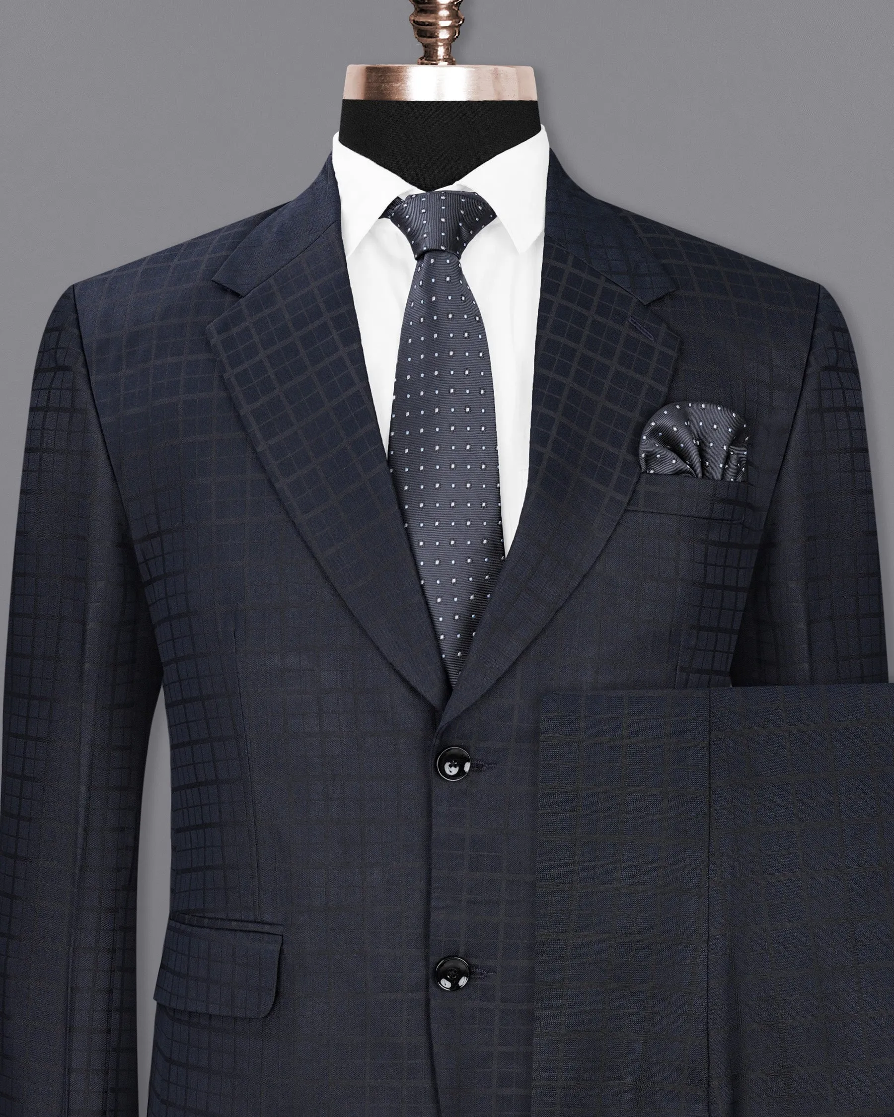 Bleached Cedar Navy Blue subtle Plaid Single Breasted Suit
