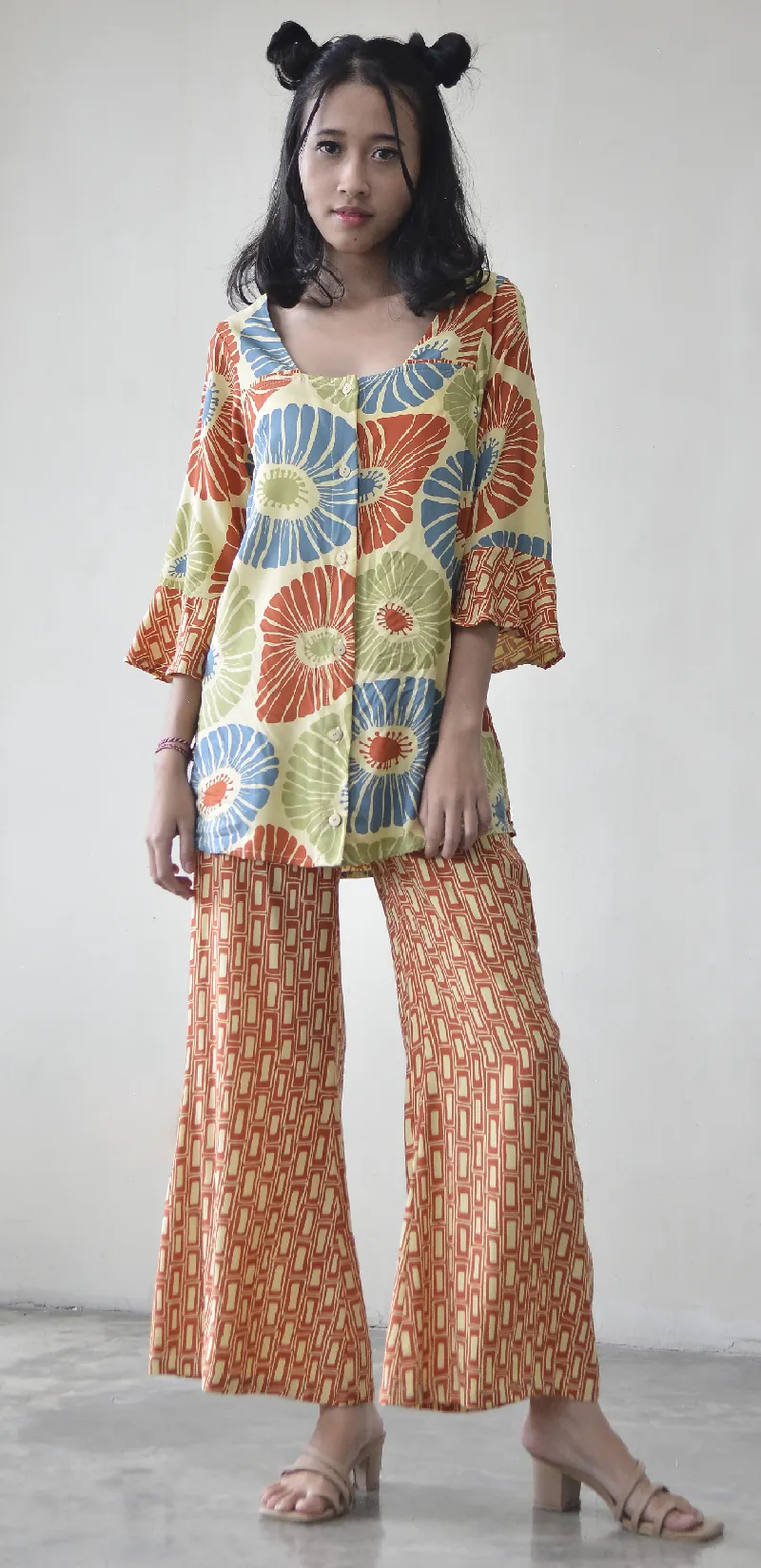 Retro Flowers Blue Spice Bell Sleeve Blouse, 3 sizes - SALE CLOTHING & KIDS