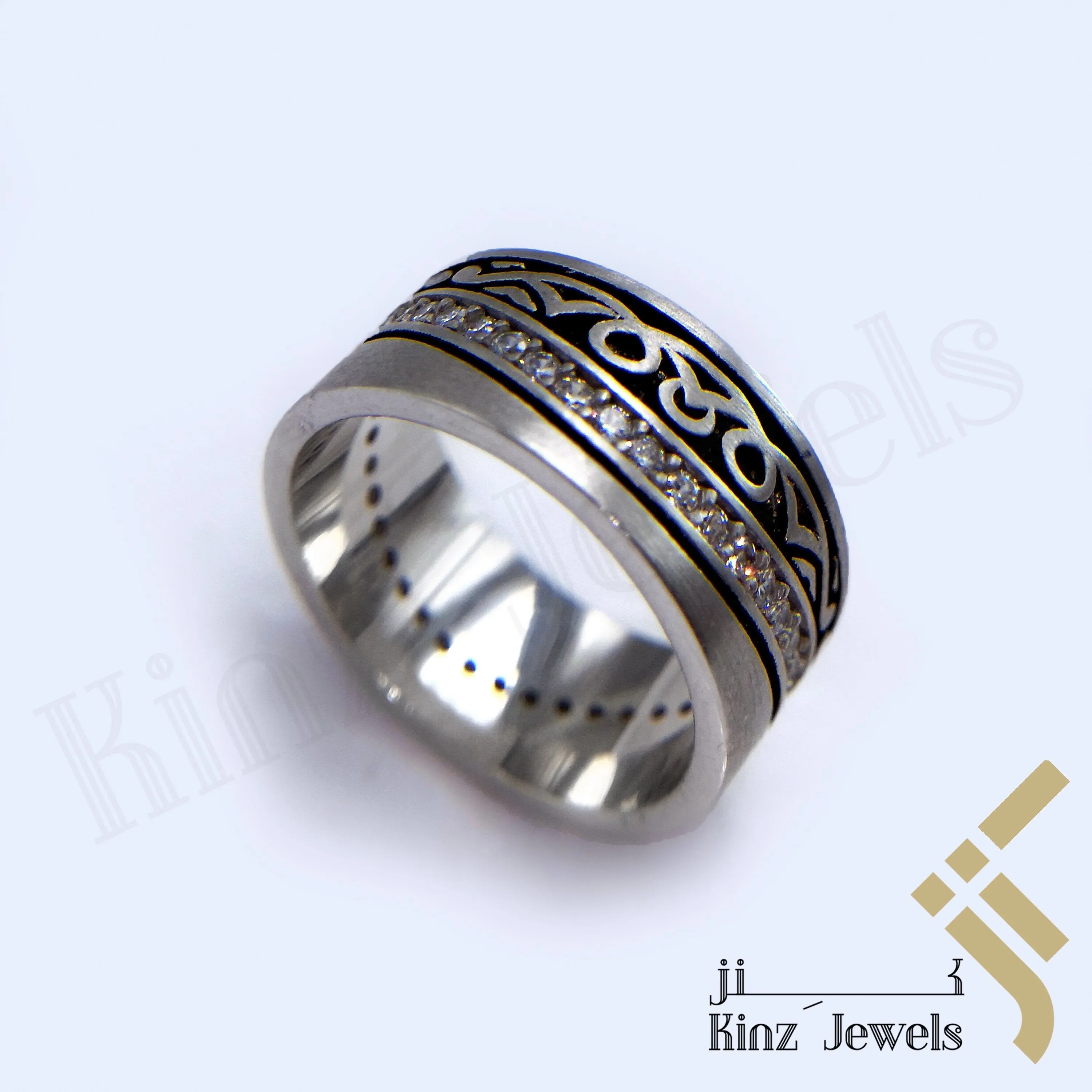 Sterling Silver Rhodium Vermeil Antique Inspired & Zircon Love Ring