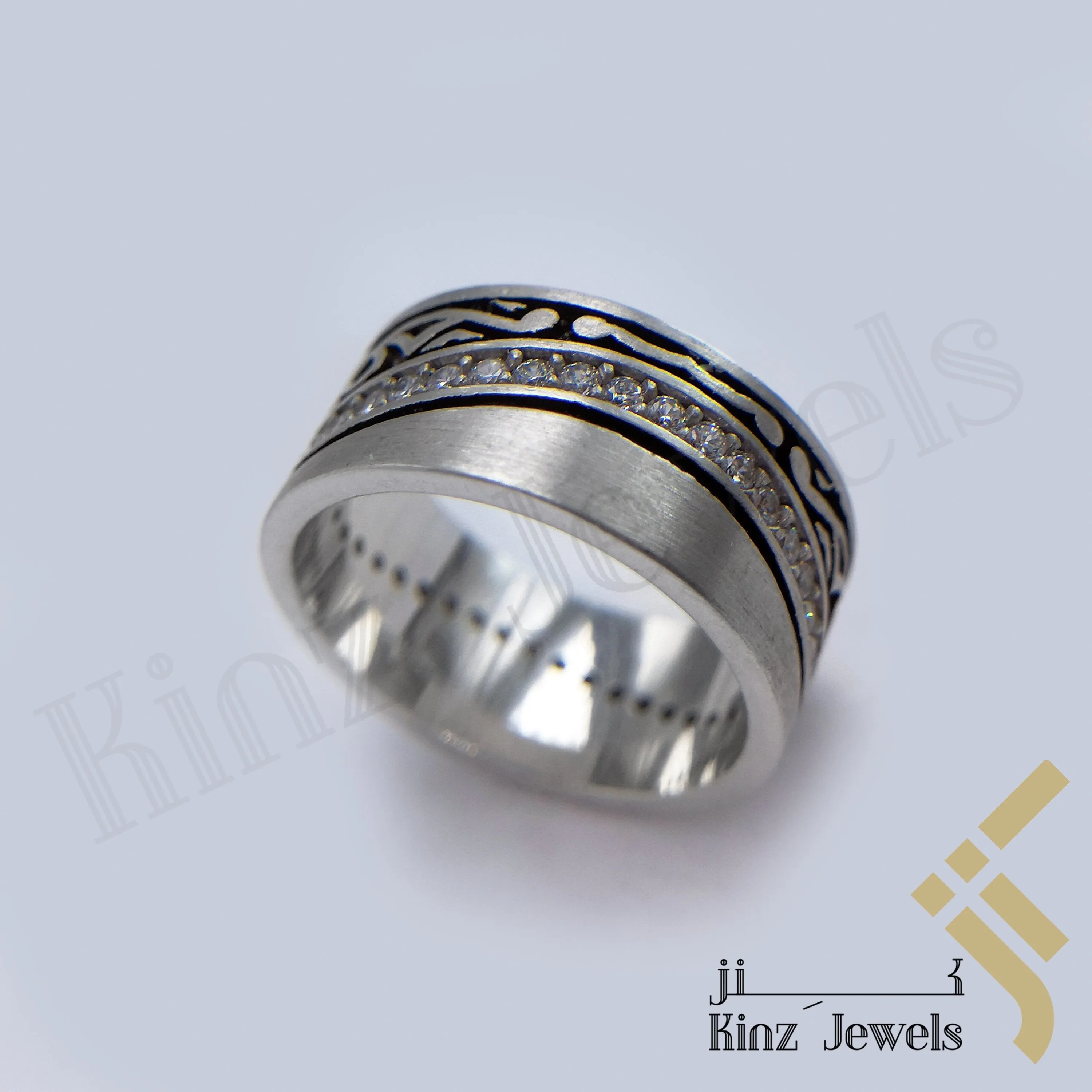 Sterling Silver Rhodium Vermeil Antique Inspired & Zircon Love Ring