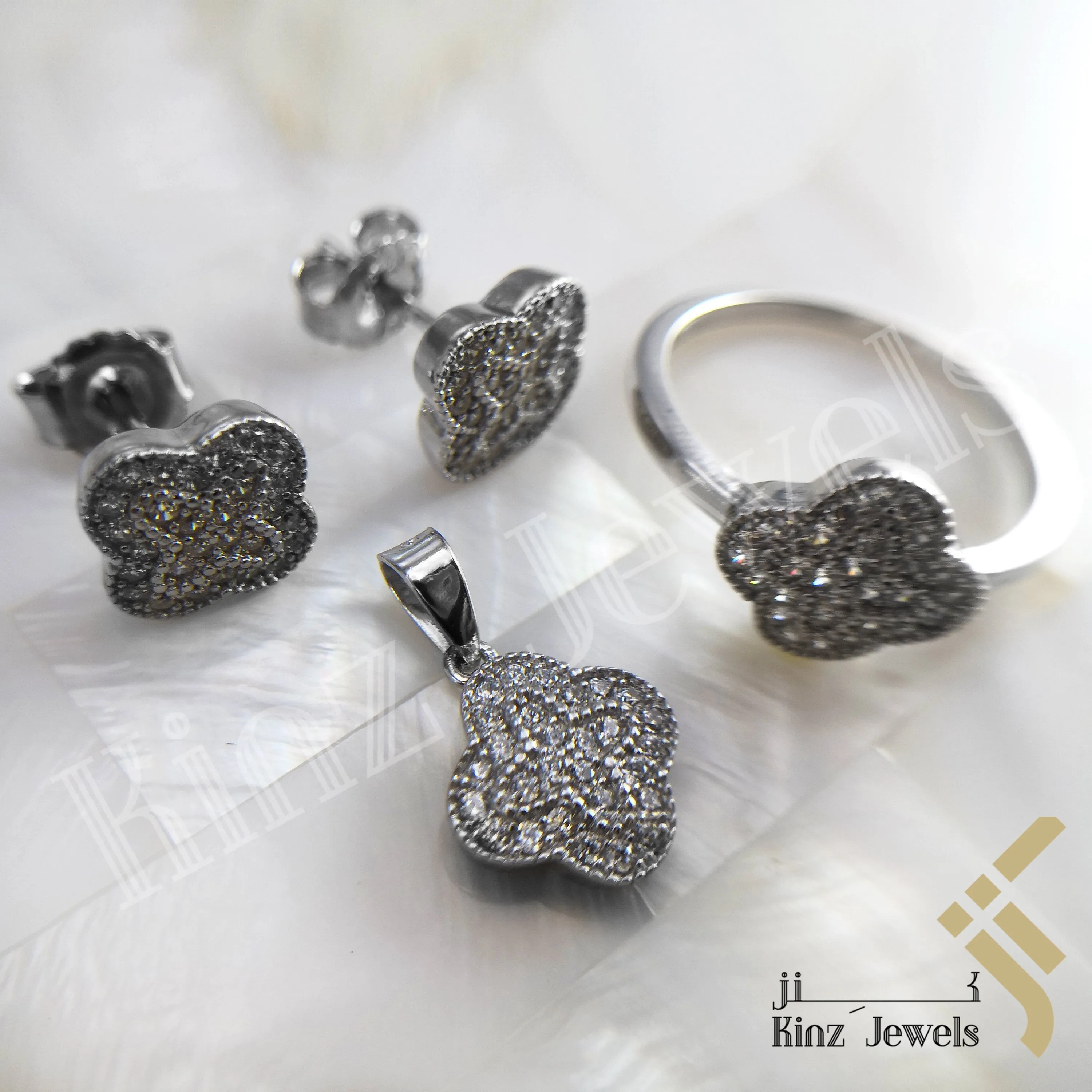 Sterling Silver Rhodium Vermeil Fine Cut Flower Jewelry Set