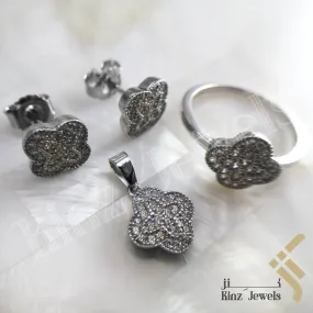 Sterling Silver Rhodium Vermeil Fine Cut Flower Jewelry Set